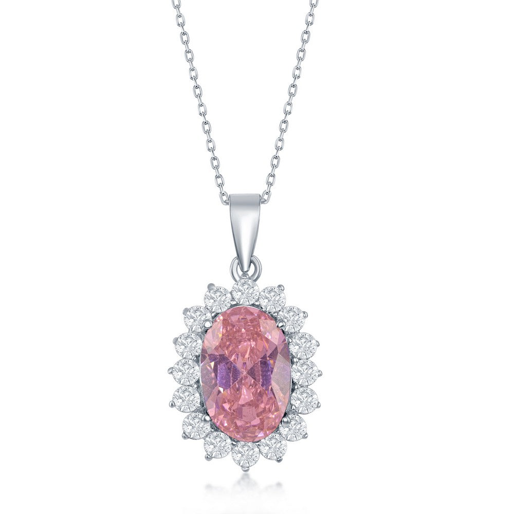 Sterling Silver Royal CZ Pendant - Pink