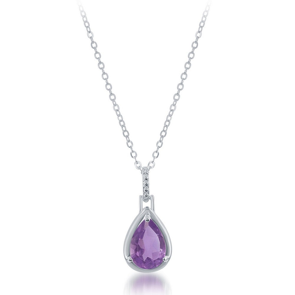 Sterling Silver 1.67 cttw Teardrop Pendant - Amethyst