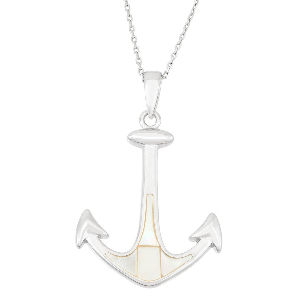 Sterling Silver White MOP Anchor Pendant