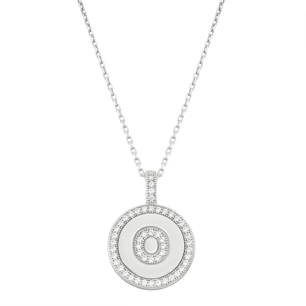 Sterling Silver Micro Pave Circle "O" Pendant W/Chain