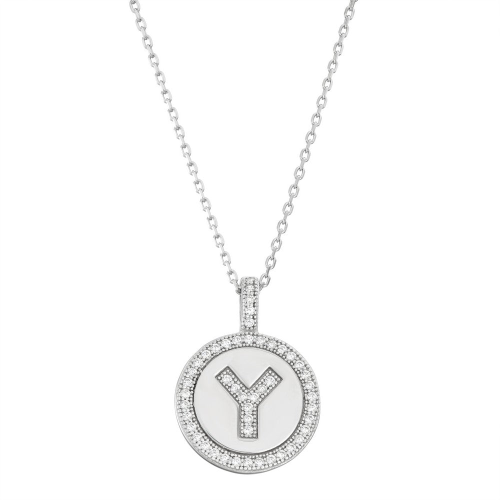 Sterling Silver Micro Pave Circle "Y" Pendant W/Chain