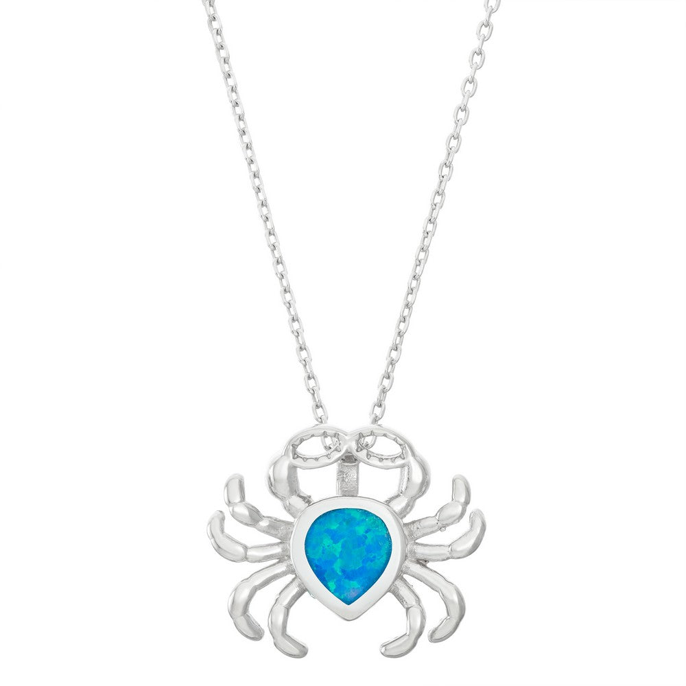 Sterling Silver, Blue Inlay Opal Crab Pendant