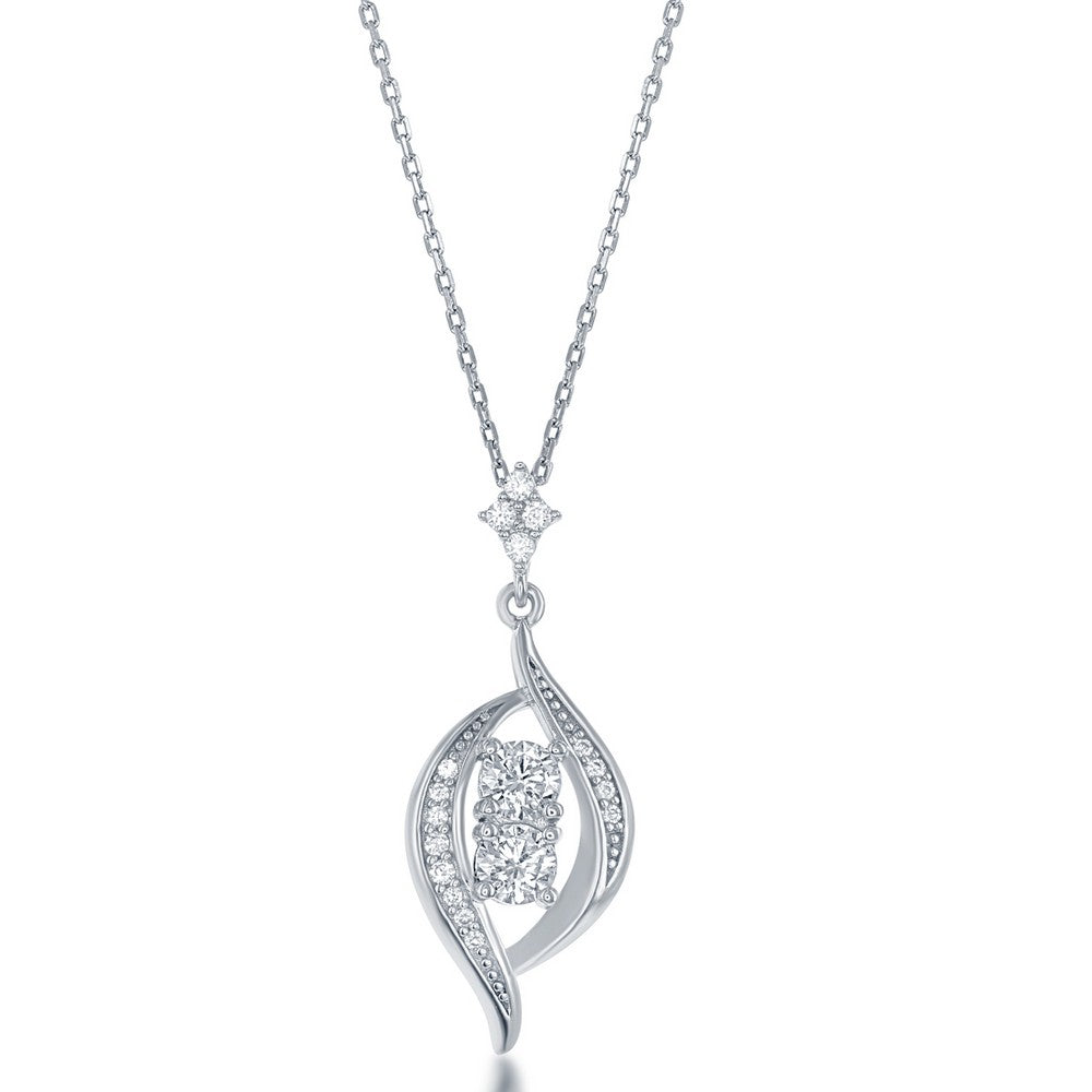 Sterling Silver Marquise "Us2gether" Cubic Zirconia Pendant