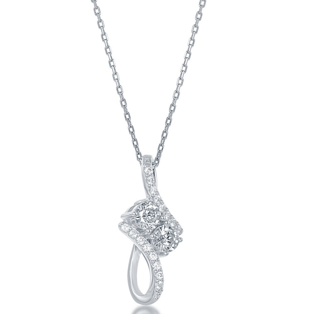 Sterling Silver Thin Long "Us2gether" CZ Pendant