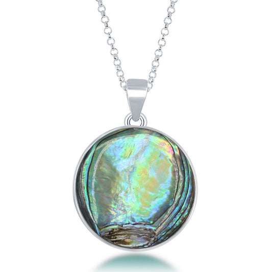 Sterling Silver Large Round Tree of Life Pendant W/Chain - Abalone