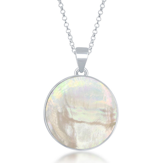 Sterling Silver Large Round Tree of Life Pendant W/Chain - White MOP