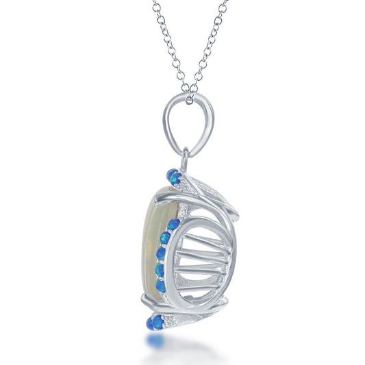 Sterling Silver White Opal with Blue Opal Border Square Pendant