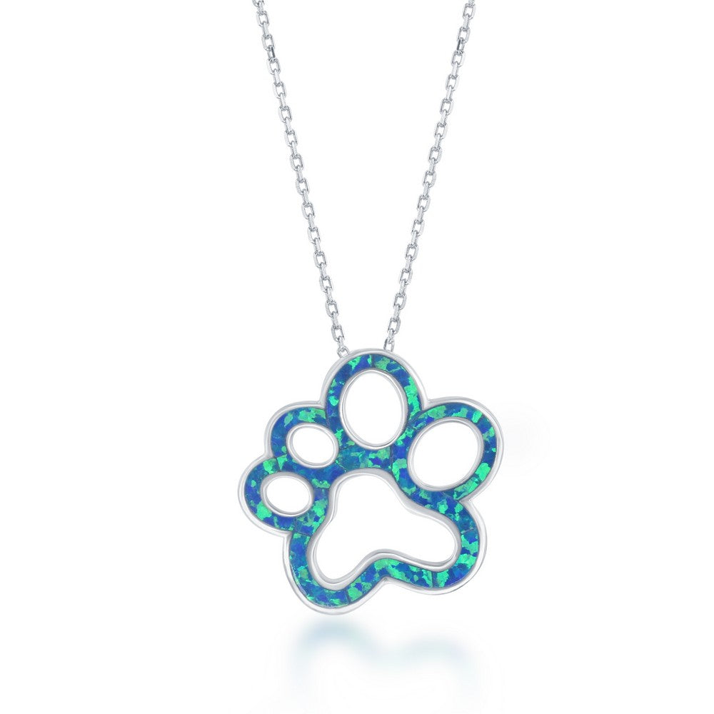 Sterling Silver Blue Inlay Opal Open Paw Print Pendant