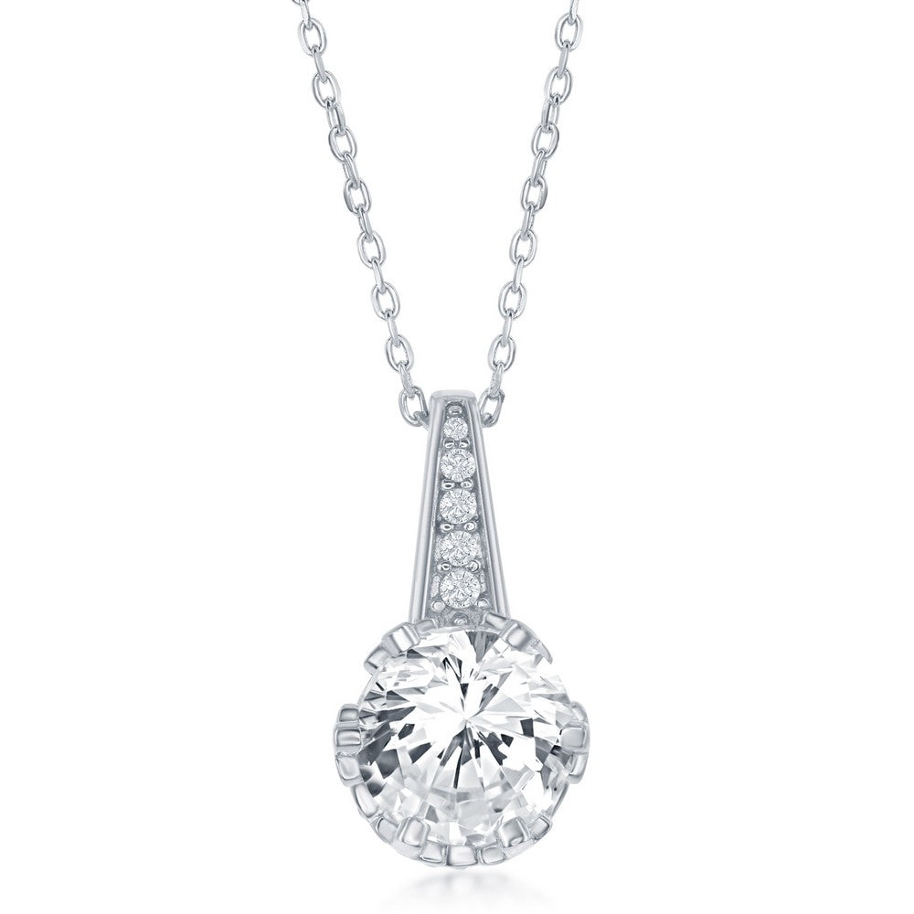 Sterling Silver Round CZ Pendant w/Chain