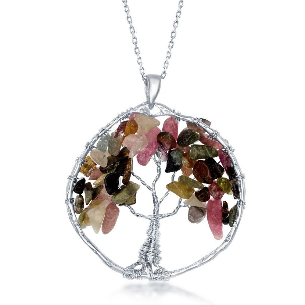 Sterling Silver Tourmaline Beads Tree of Life Pendant