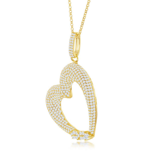 Sterling Silver GP Large Micro Pave Heart with CZ Pendant W/Chain