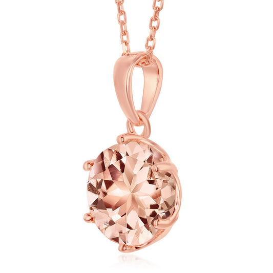 Sterling Silver Six-Prong 10mm Round Morganite CZ Pendant - Rose Gold Plated