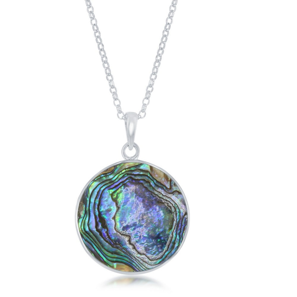 Sterling Silver Anchor with Twisted Rope Round Abalone Pendant W/Chain