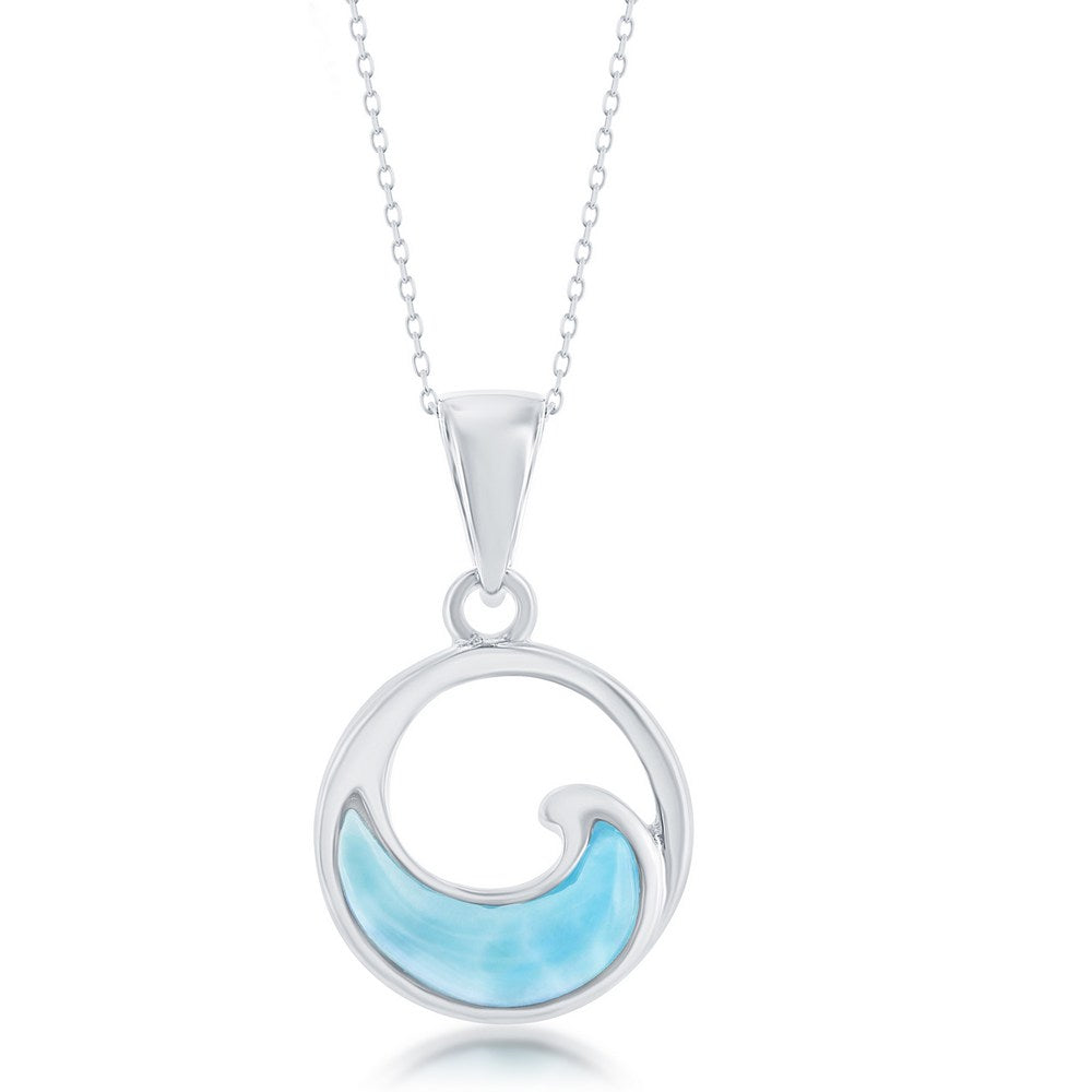 Sterling Silver Small Larimar Wave Round Pendant