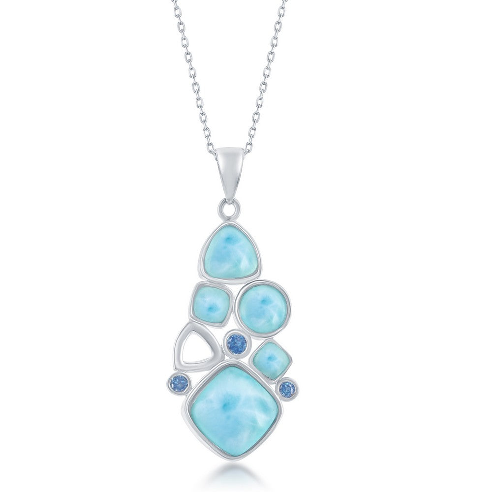 Sterling Silver Multi-Shaped Larimar and Blue CZ Pendant