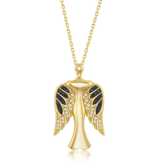 Sterling Silver CZ Angel Pendant W/Movable Wings - Gold Plated