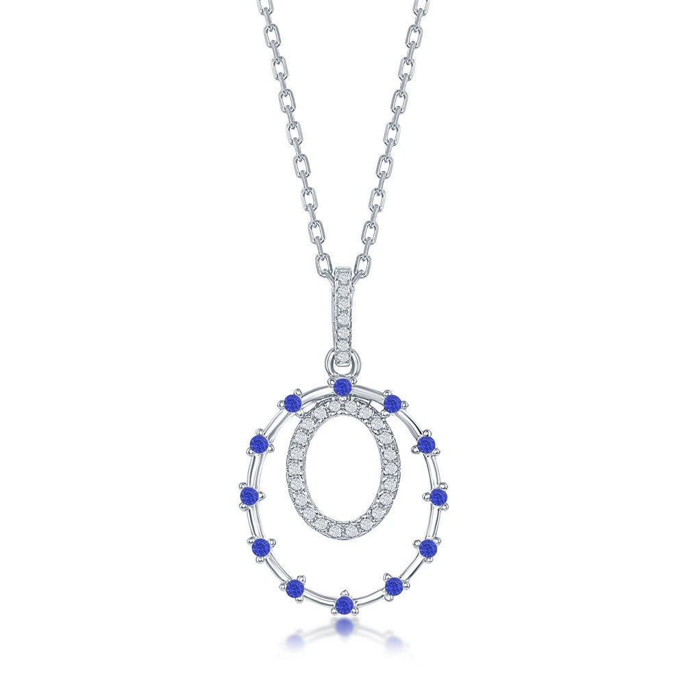 Sterling Silver Double Circle, Blue CZ Pendant