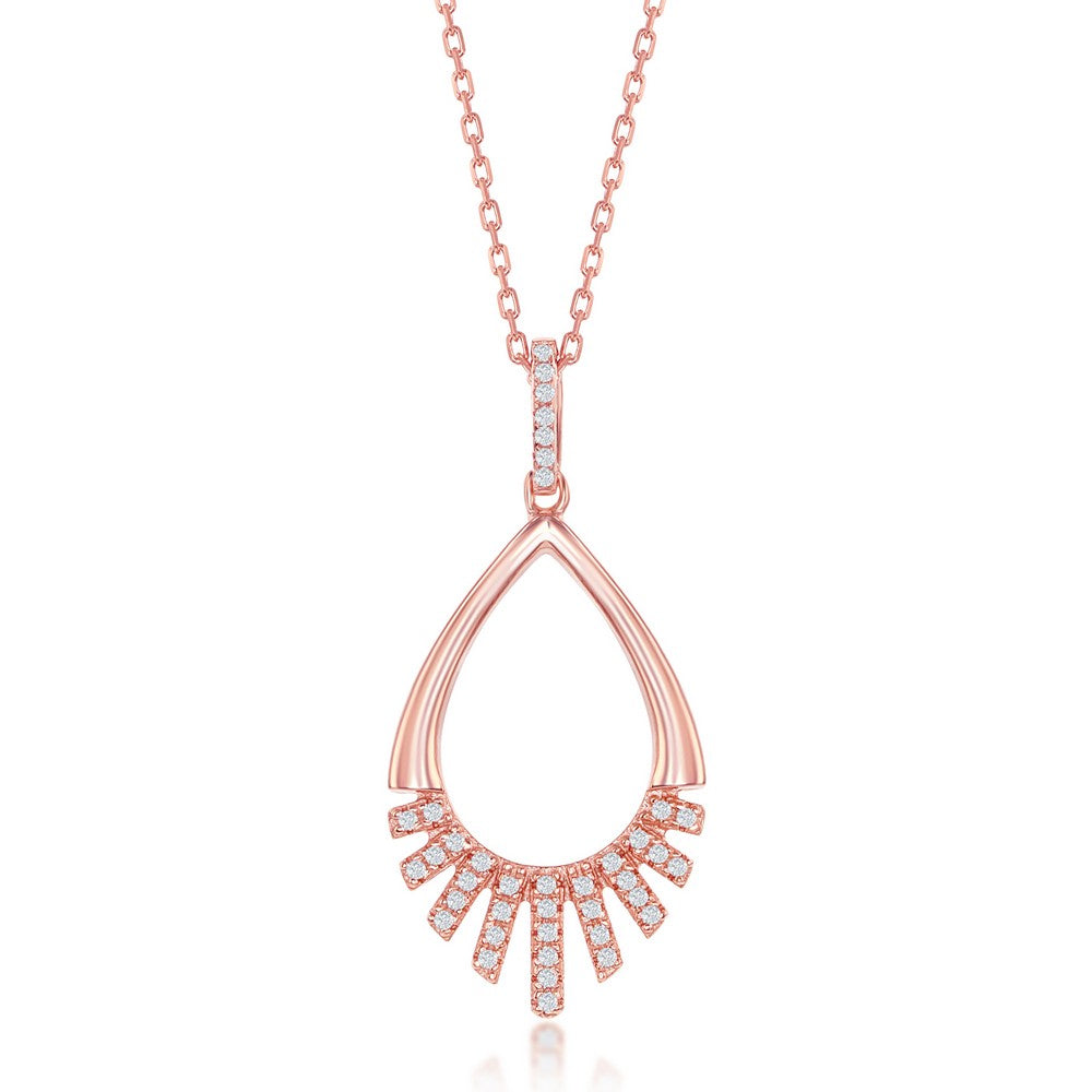 Sterling Silver Half CZ Pear-Shaped Pendant - Rose Gold Plated