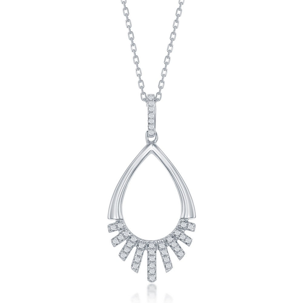 Sterling Silver Half CZ Pear-Shaped Pendant