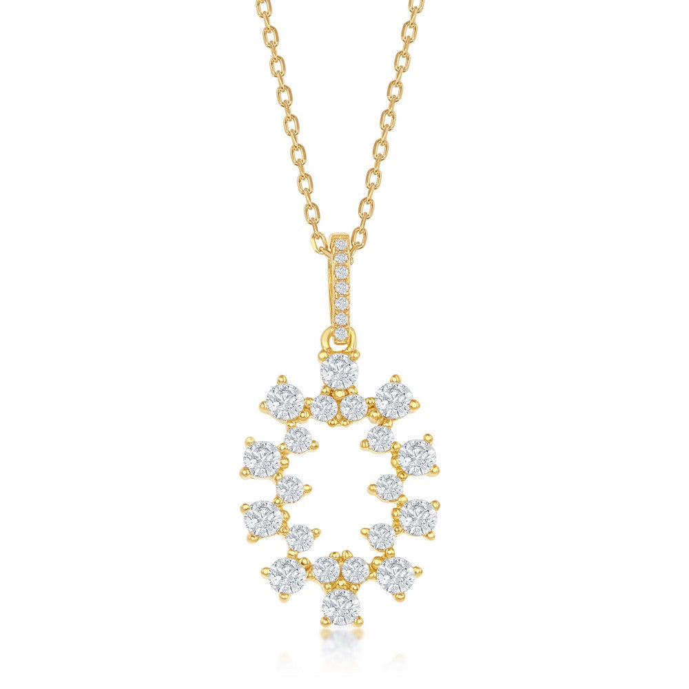 Sterling Silver Designed CZ Oval Pendant - Gold plated
