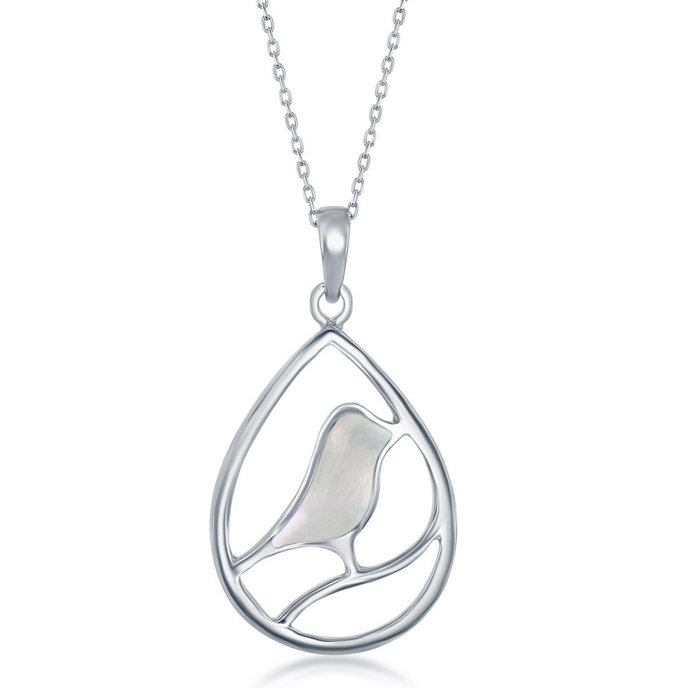 Sterling Silver Bird Pearshaped Pendant - MOP