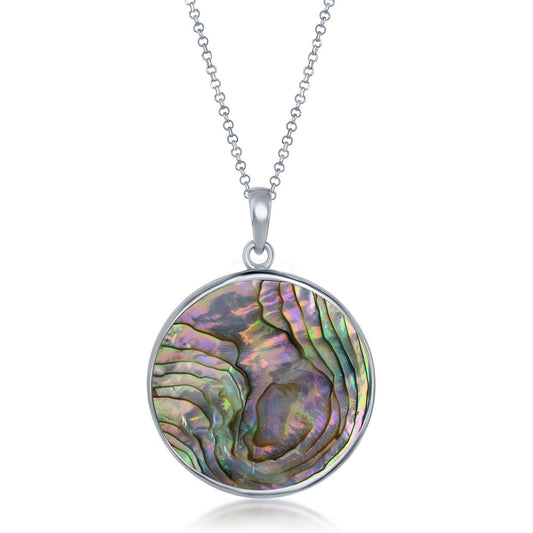 Serling Silver Round Abalone Snowflake with Center Freshwater Pearl Pendant w/chain