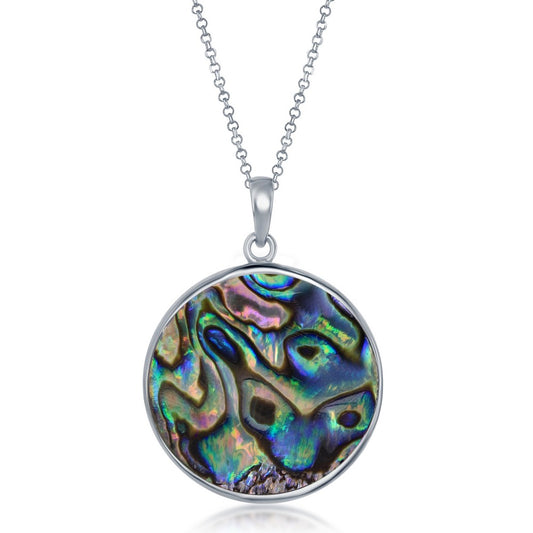 Sterling Silver Round Abalone Tree Branch with Freshwater Pearl Pendant w/Chain