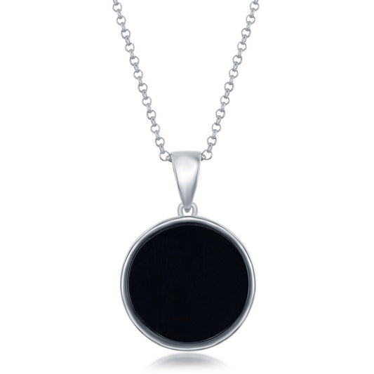 Sterling Silver CZ North Stars Round Onyx Pendant