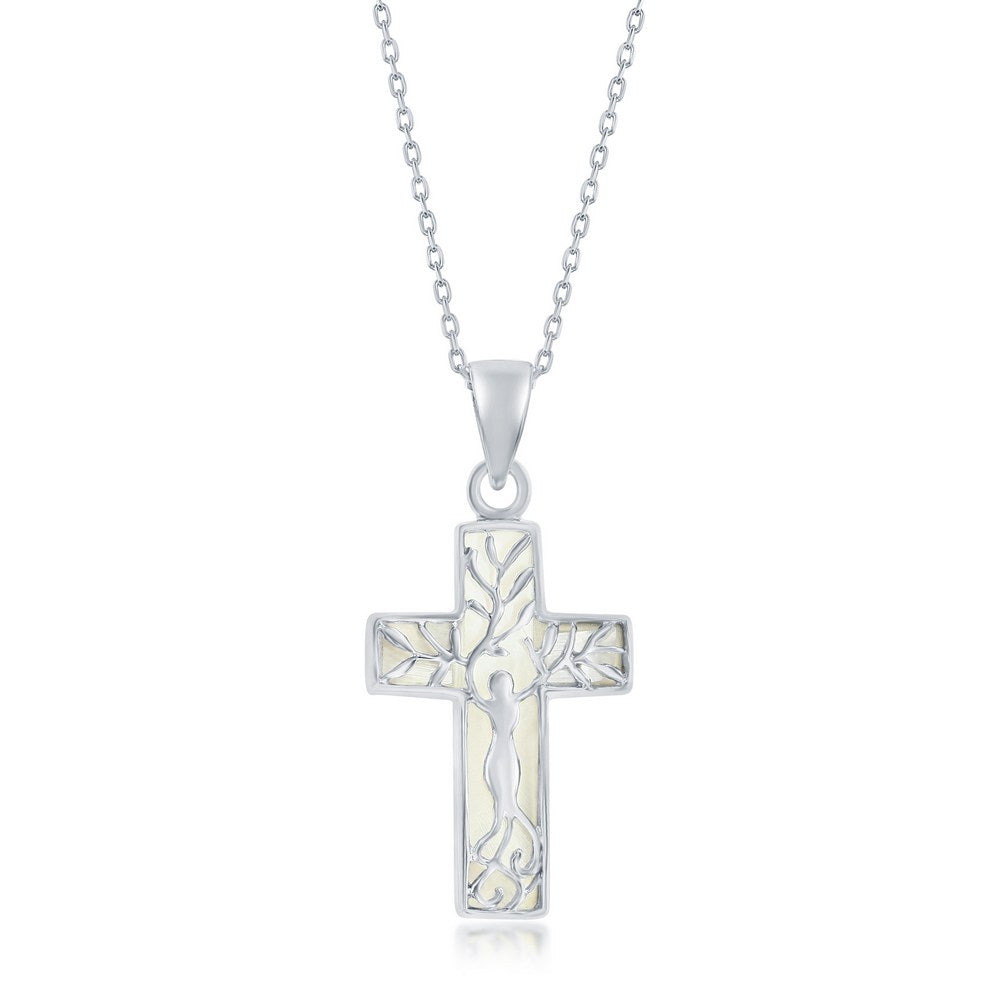 Sterling Silver Cross Pendant - White MOP