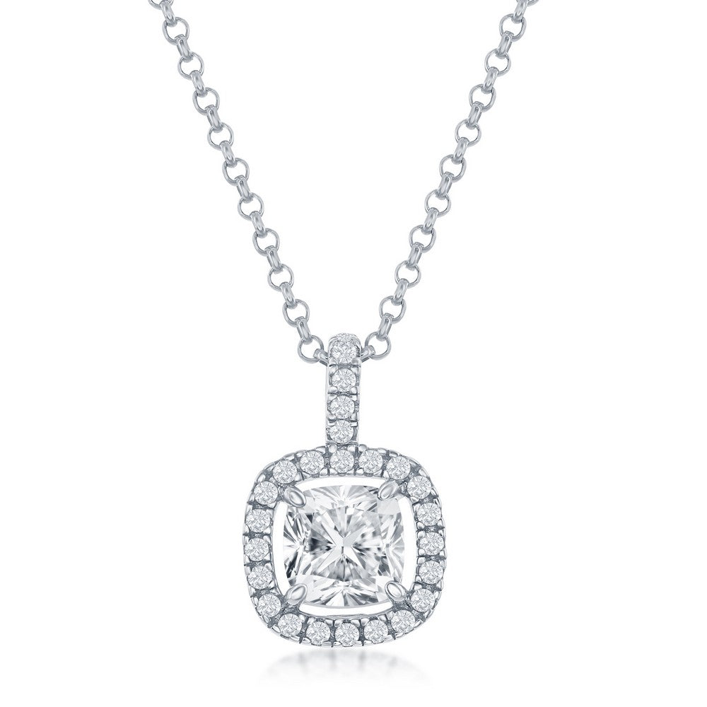Sterling Silver White CZ Square Pendant