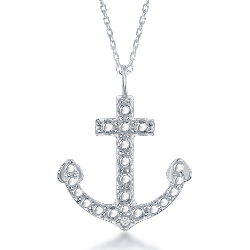 Sterling Silver Diamond Accent Anchor Pendant w/ Chain