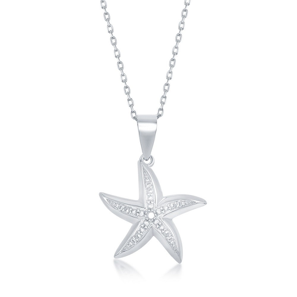 Sterling Silver Diamond Accent Starfish Pendant w/ Chain