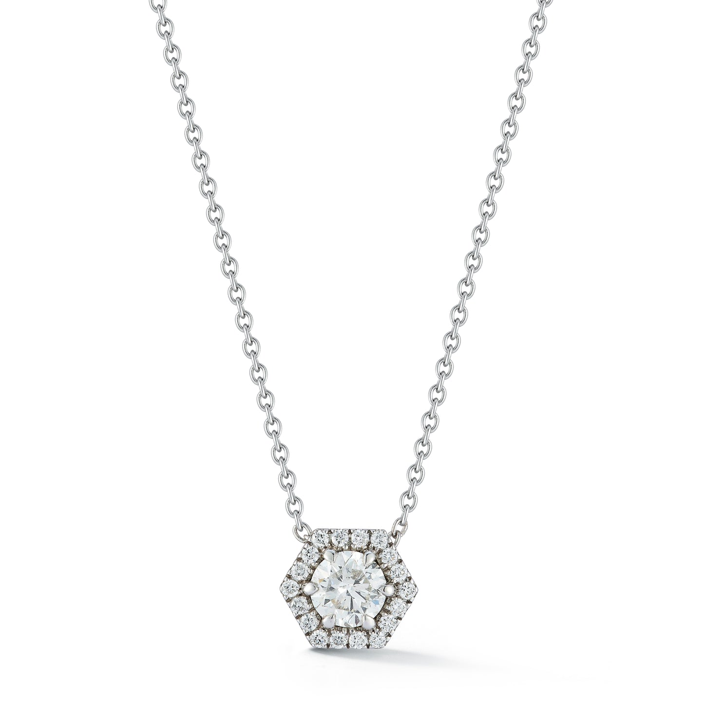 Hexagon Shape Halo Diamond Pendant