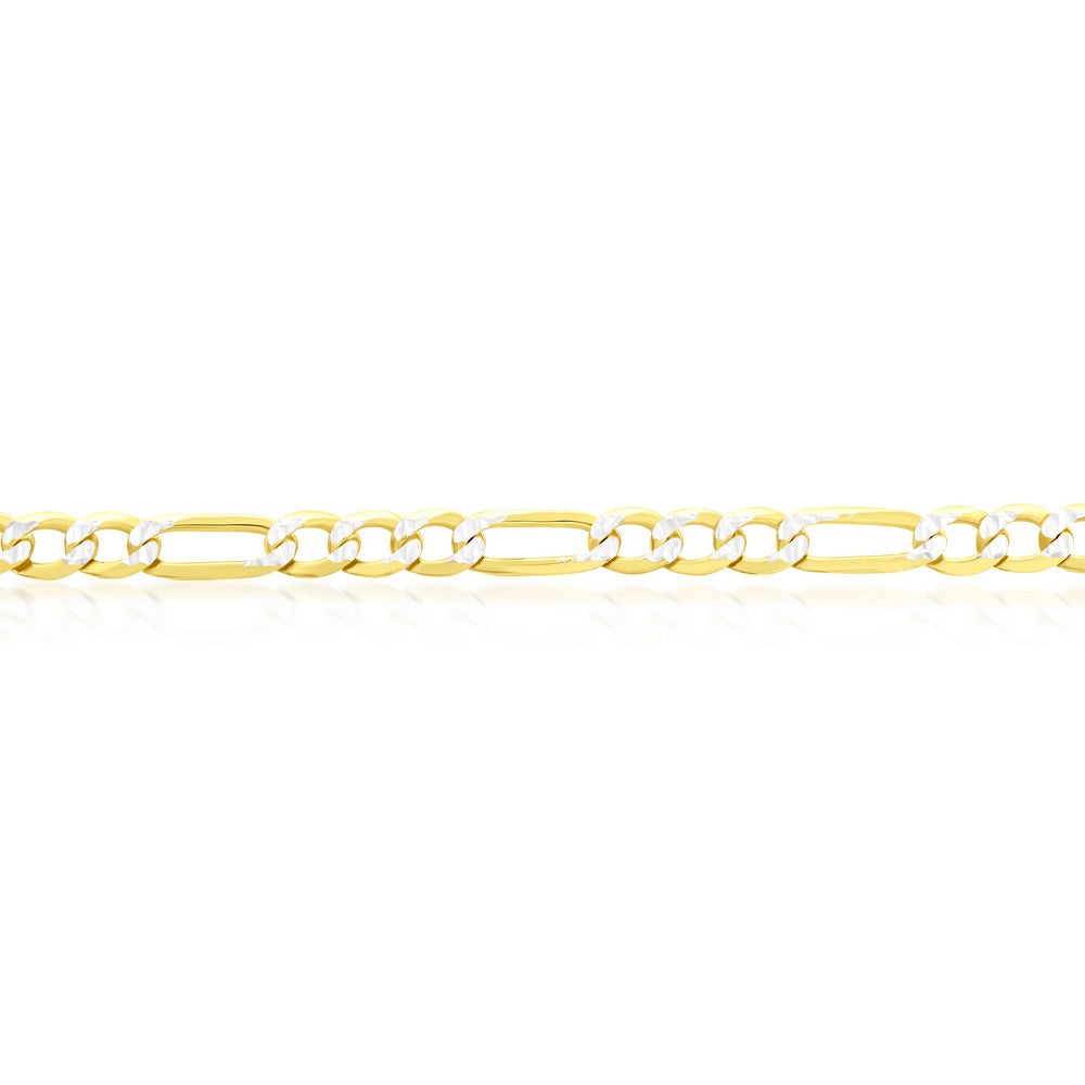 Sterling Silver 4mm Pave Figaro Bracelet - Gold Plated