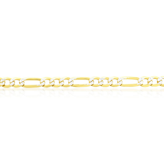 Sterling Silver 4mm Pave Figaro Bracelet - Gold Plated