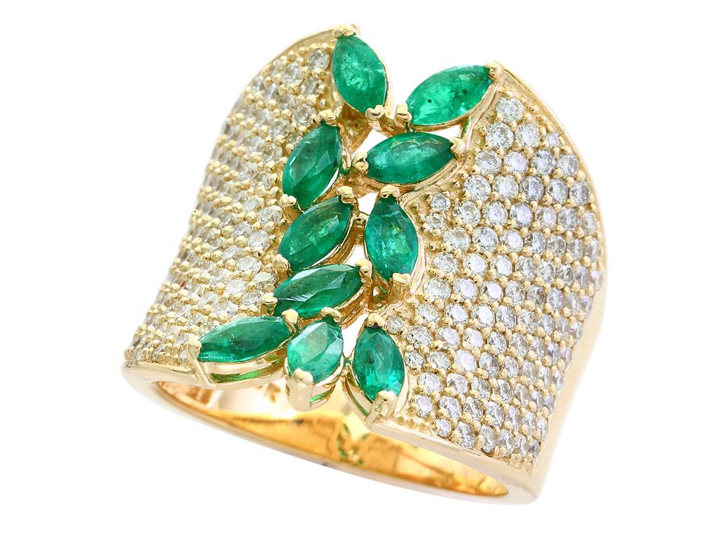 EFFY 14K YELLOW GOLD DIAMOND,NATURAL EMERALD RING