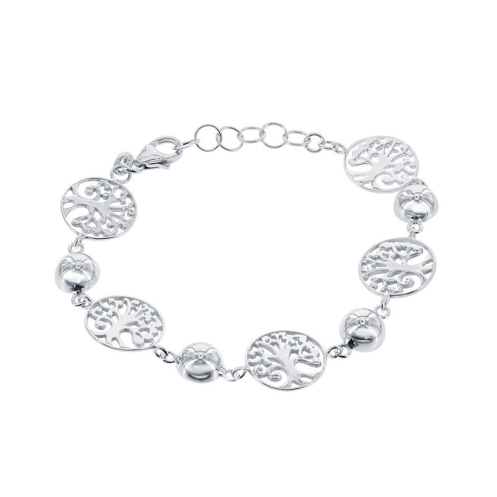 Sterling Silver Alternating Round Tree and Semi Sphere Bracelet