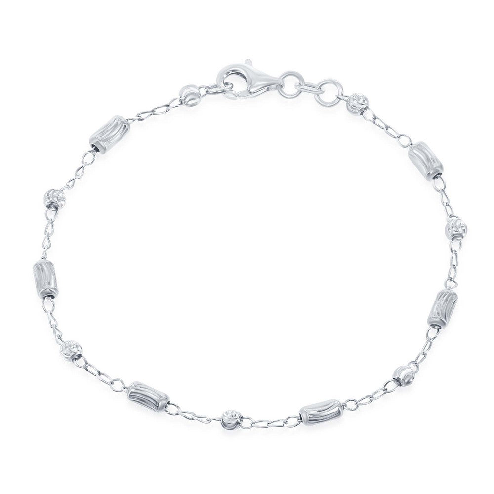 Sterling Silver Diamond Cut Small Bar and Bead Bracelet