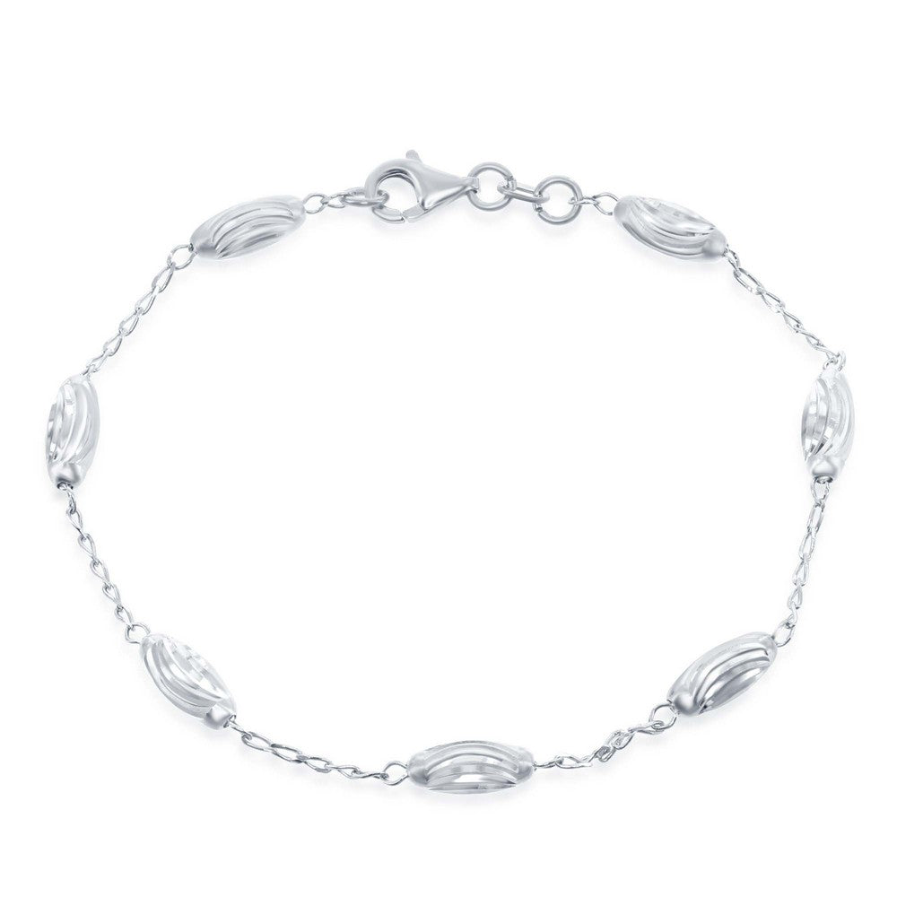 Sterling Silver Diamond Moon Cut Oval Bead Bracelet