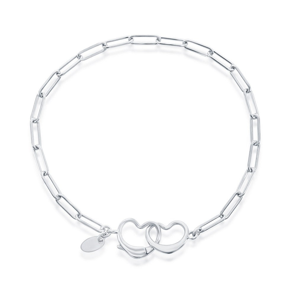 Sterling Silver Paperclip, Heart Clasp Bracelet