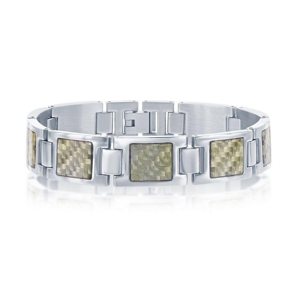 Stainless Steel Squares w/ Center Texturized Design Bracelet