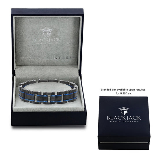 Stainless Steel Textured Link Bracelet - Black & Blue
