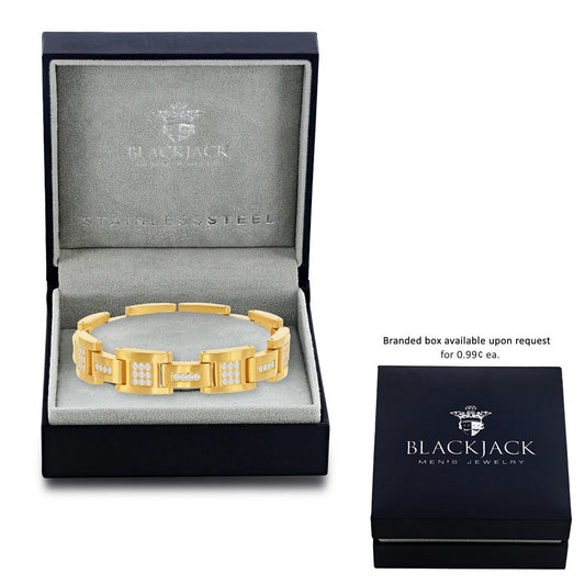 Stainless Steel Matte CZ Link Bracelet - Gold Plated