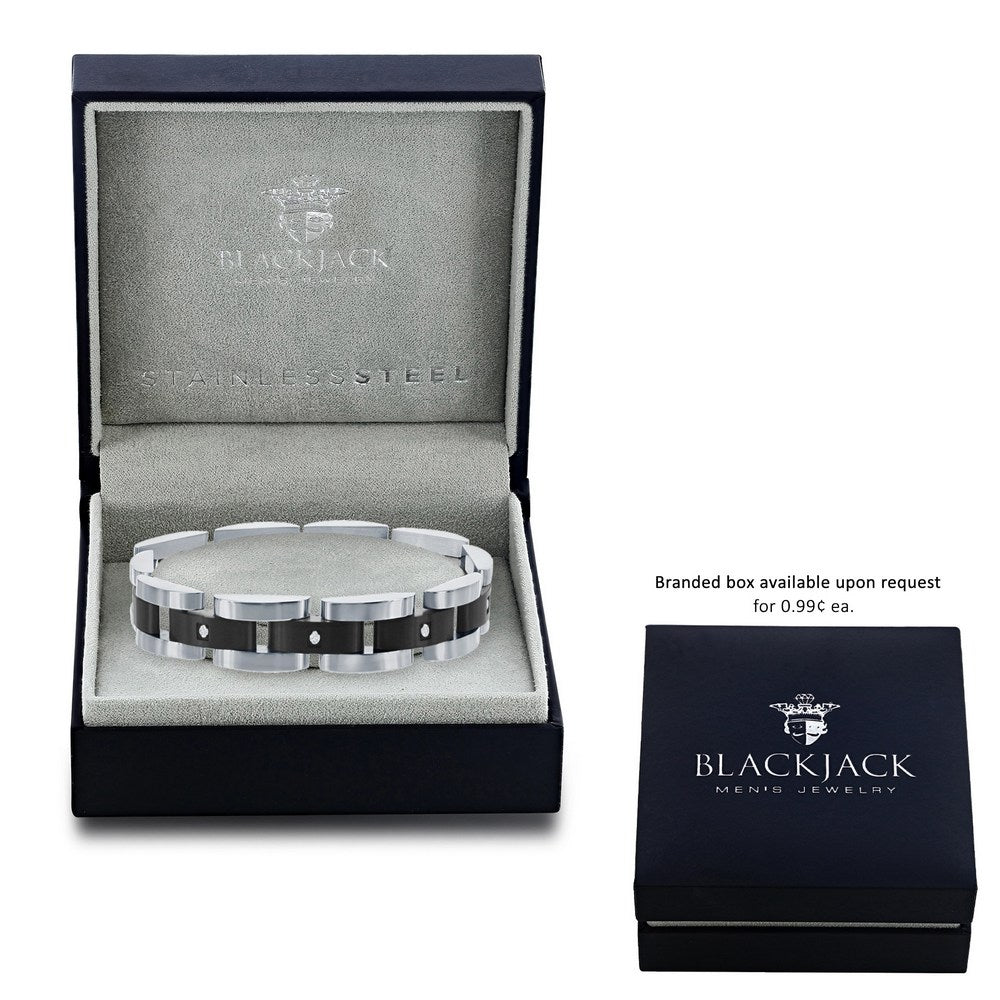 Stainless Steel Black with 5 CZ's Link Bracelet
