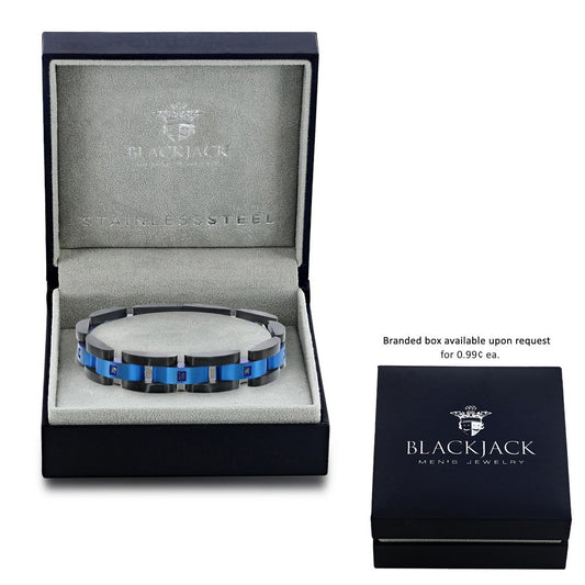 Stainless Steel Blue & Black Link CZ Bracelet