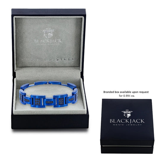 Stainless Steel Black-CZ Link Bracelet - Blue Plating