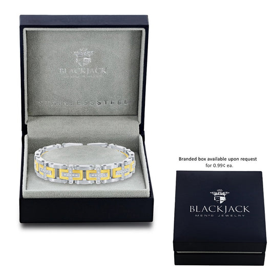 Stainless Steel Gold & Silver CZ Cross Link Bracelet