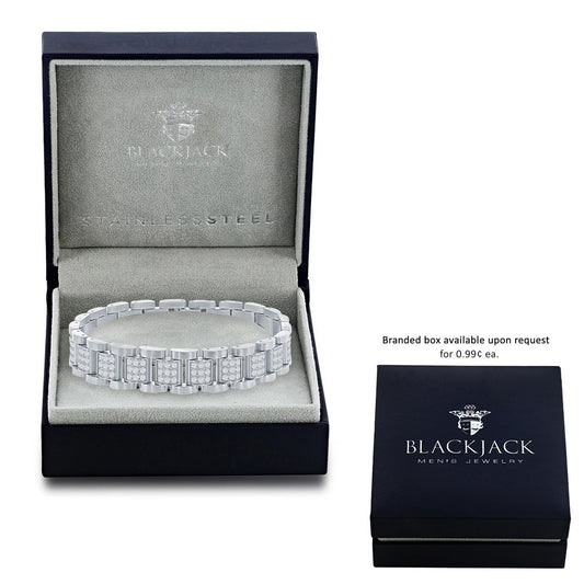 Stainless Steel CZ Square Link Bracelet