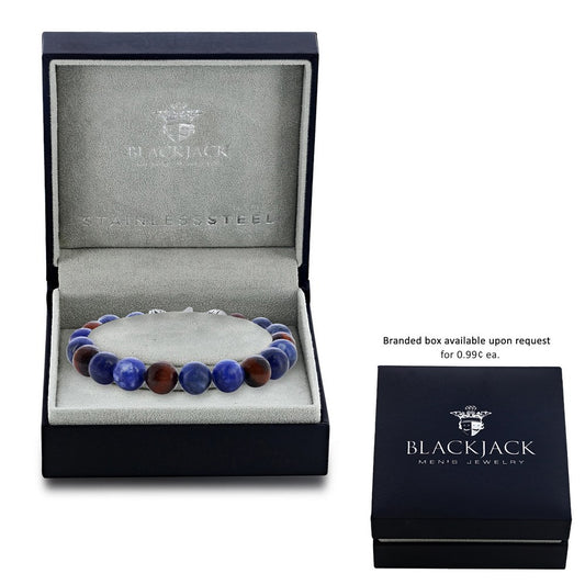 Stainless Steel Genuine Red Tiger Eye & Sodalite 10mm Bracelet