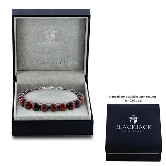 Stainless Steel Genuine Red Tiger Eye 10mm Bead Bracelet